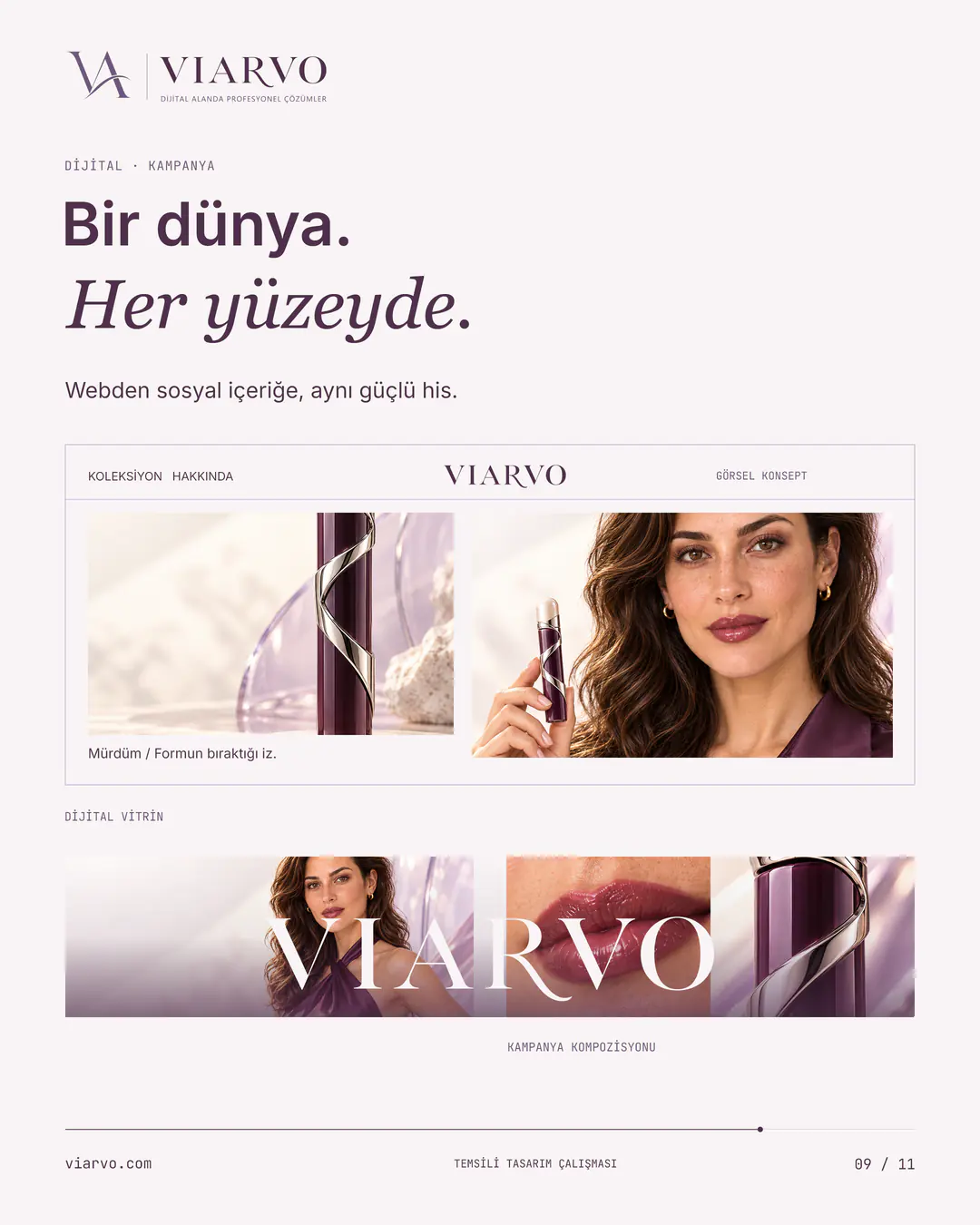 Temsili tasarım: Aynı kimliği taşıyan web vitrini ve kampanya kompozisyonu.