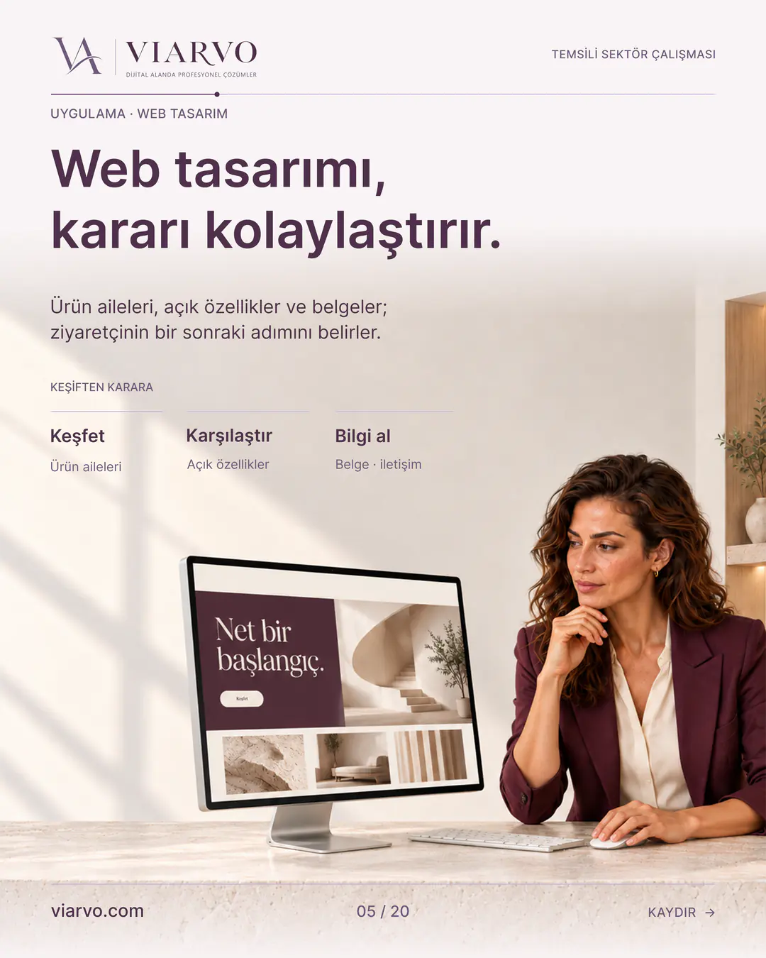 Temsili üretim ve yapı tasarımı: Web tasarımı, kararı kolaylaştırır. Ürün aileleri, açık özellikler ve belgeler; ziyaretçinin bir sonraki adımını belirler.