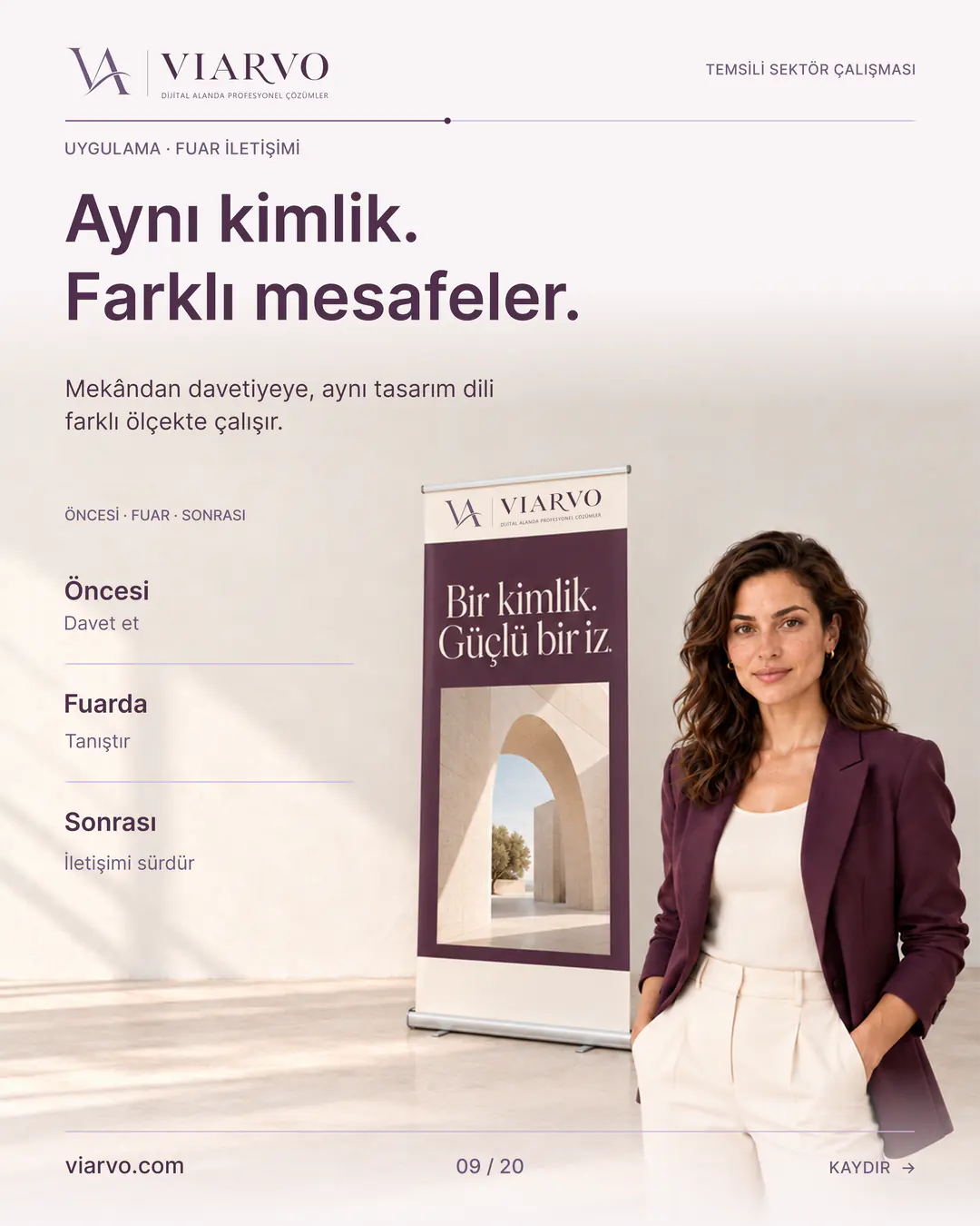 Temsili üretim ve yapı tasarımı: Aynı kimlik. Farklı mesafeler. Mekândan davetiyeye, aynı tasarım dili farklı ölçekte çalışır.