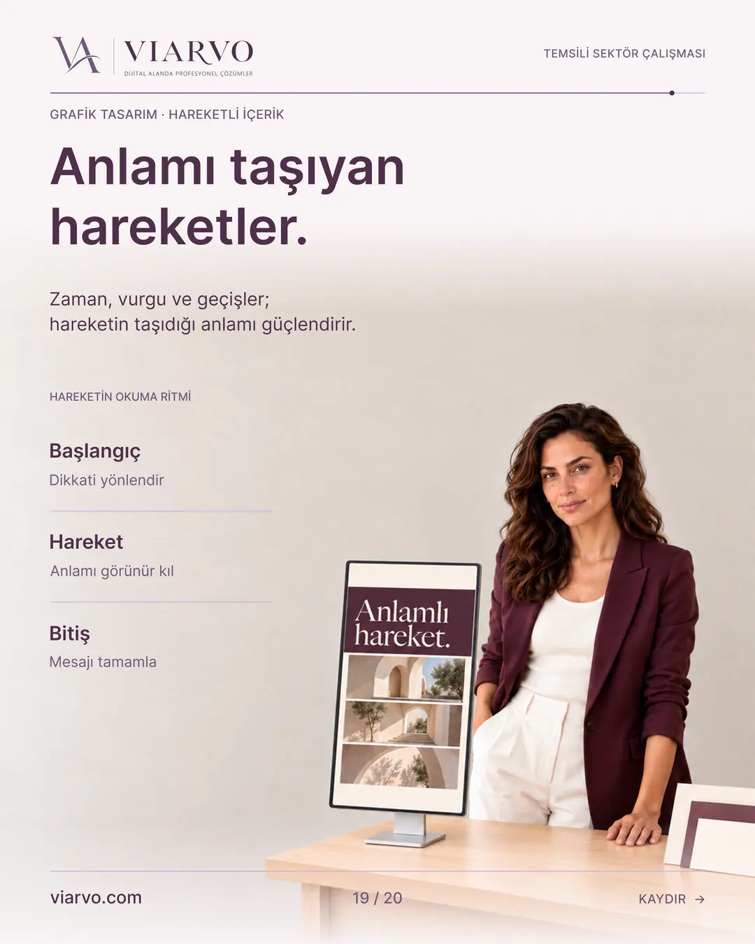 Temsili üretim ve yapı tasarımı: Anlamı taşıyan hareketler. Zaman, vurgu ve geçişler; hareketin taşıdığı anlamı güçlendirir.