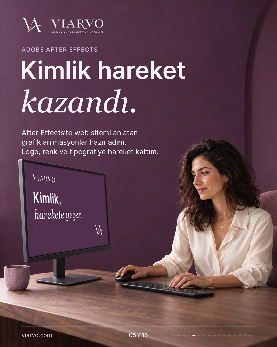 Kimlik, hareket kazandı. After Effects ile logo, renk ve tipografiye eklenen hareket.